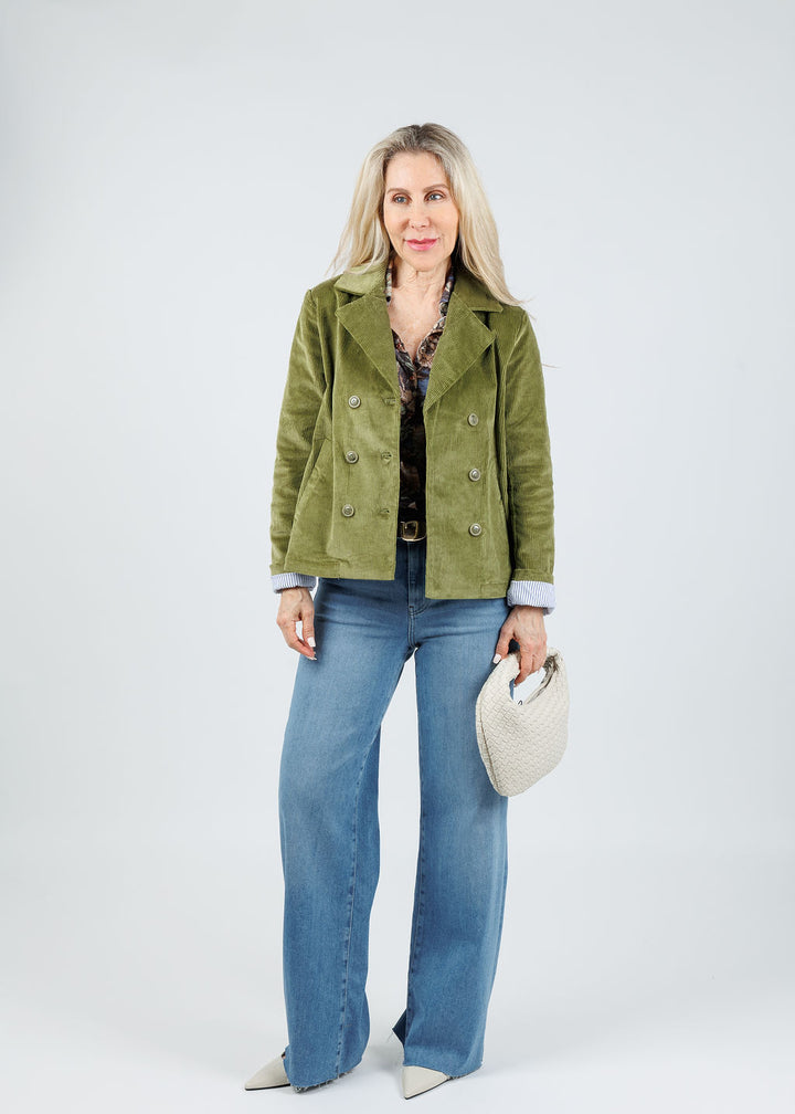 Elliott Lauren Corduroy Double-Breasted Jacket in Olive available at Barbara Katz