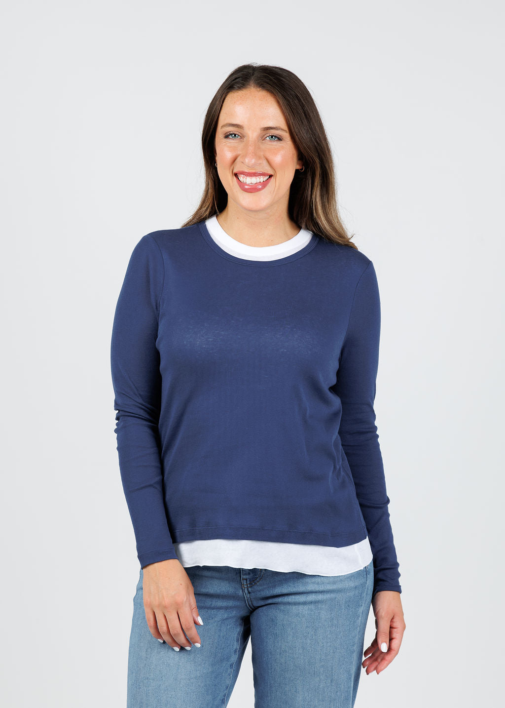 Elliott Lauren Double Talk Layered Tee in Cadet available at Barbara Katz