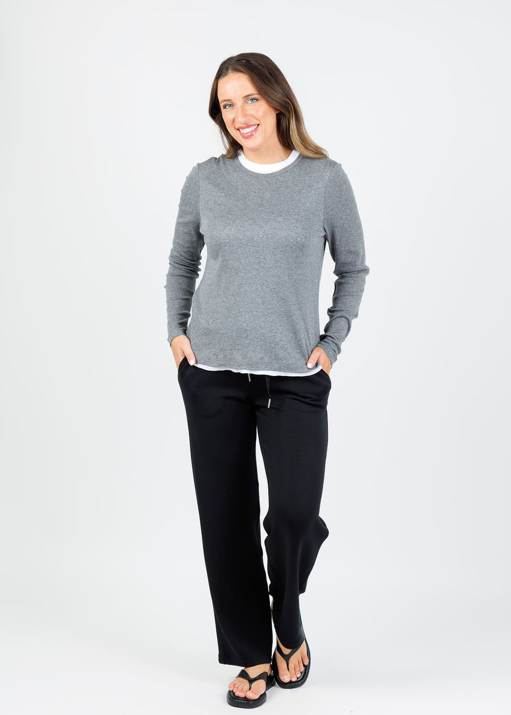 Elliott Lauren Double Talk Layered Tee in Heather Grey available at Barbara Katz