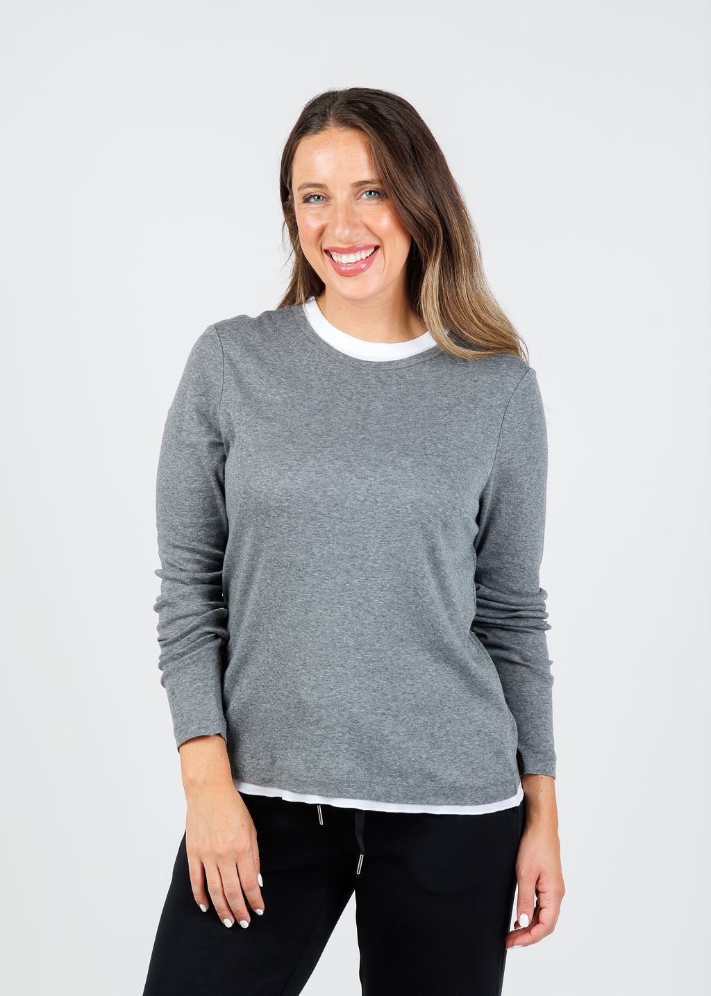 Elliott Lauren Double Talk Layered Tee in Heather Grey available at Barbara Katz