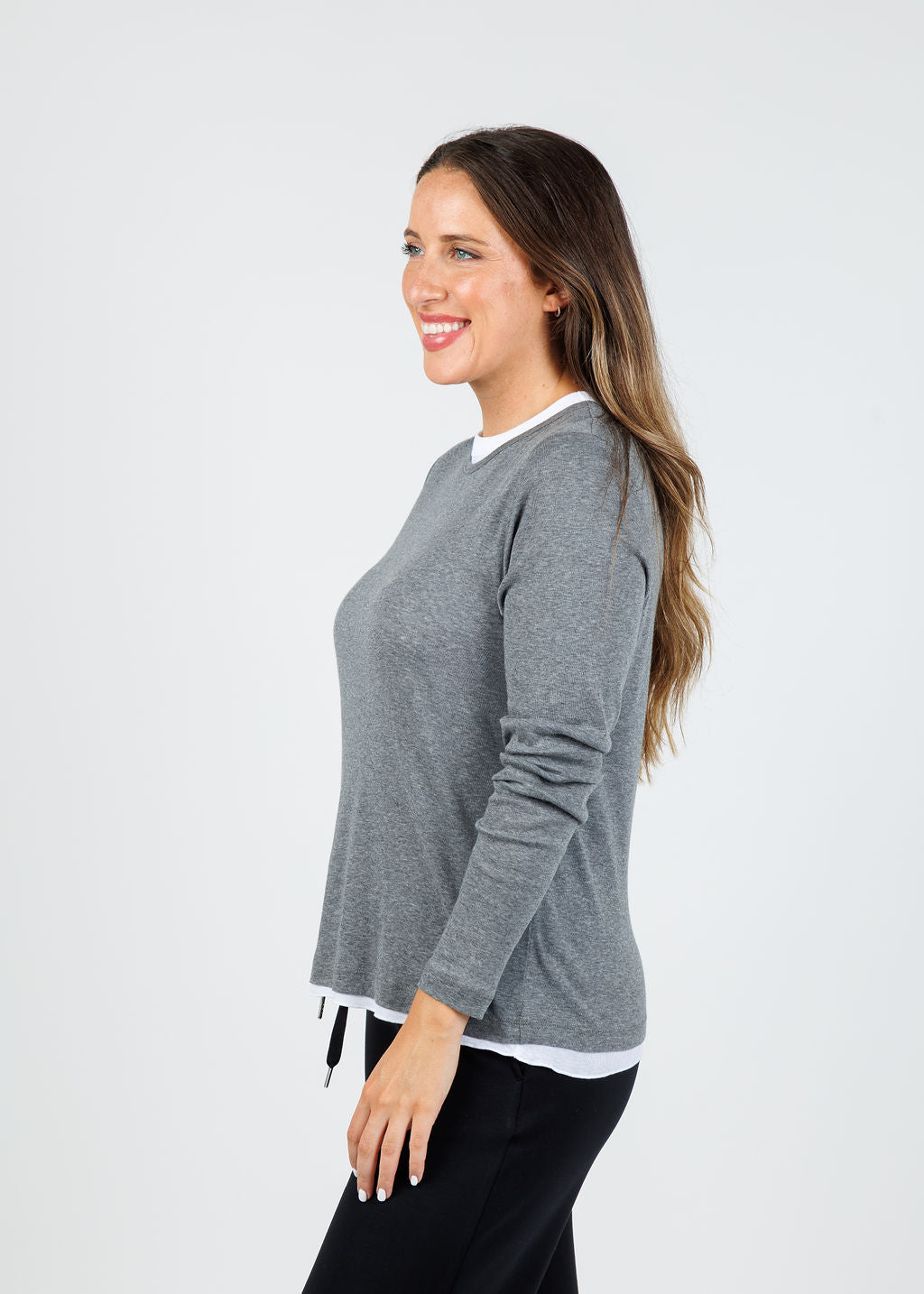 Elliott Lauren Double Talk Layered Tee in Heather Grey available at Barbara Katz