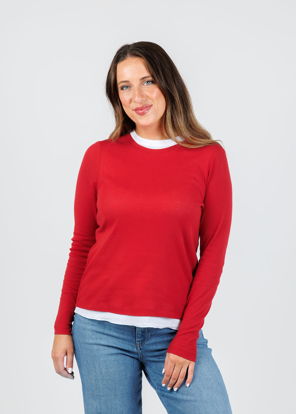Elliott Lauren Double Talk Layered Tee in Red available at Barbara Katz