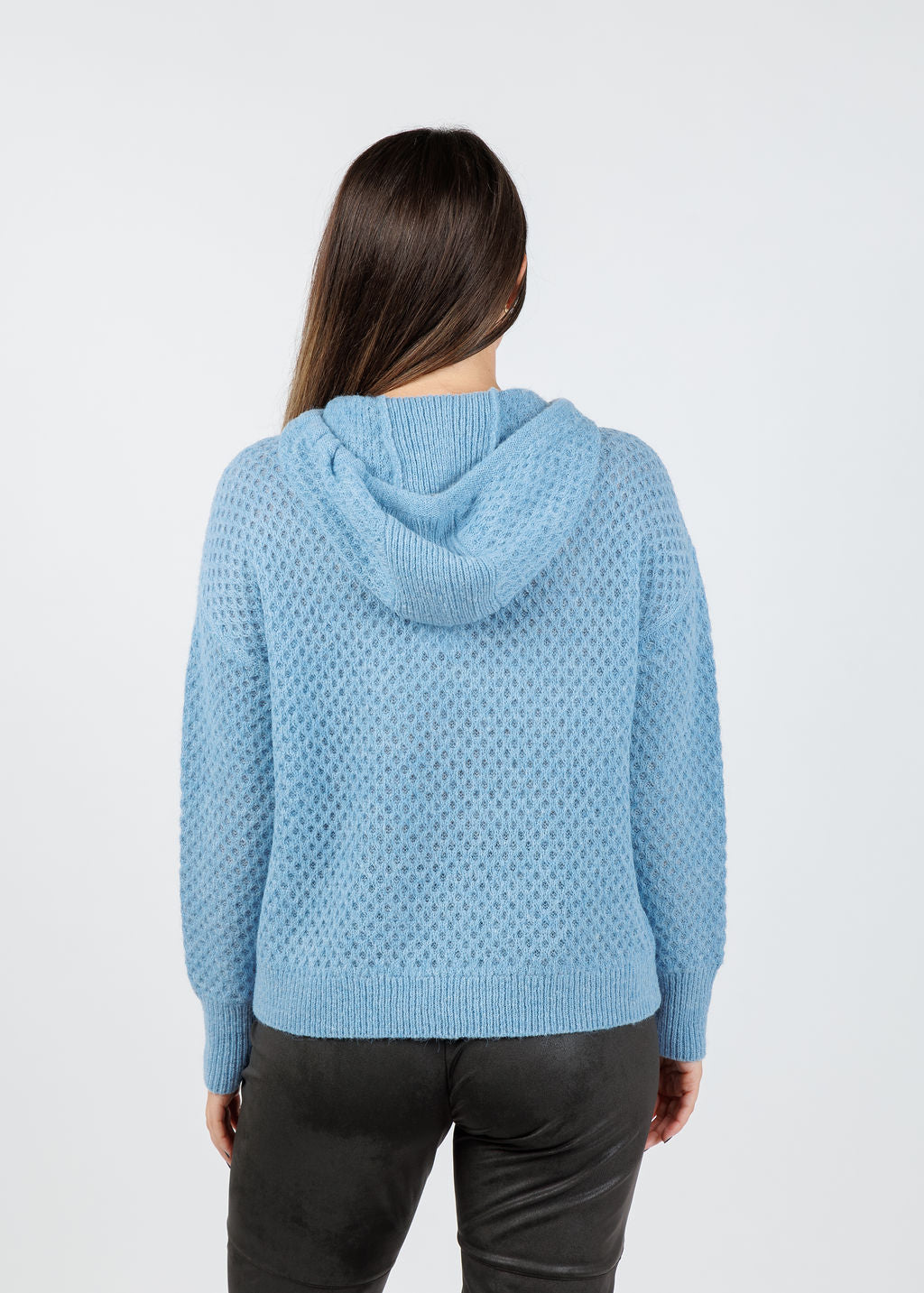 Elliott Lauren Honeycomb Cable Stitch Hoodie in Blue available at Barbara Katz