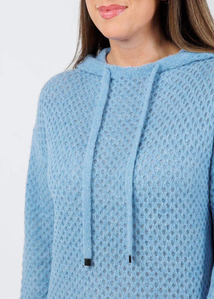 Elliott Lauren Honeycomb Cable Stitch Hoodie in Blue available at Barbara Katz