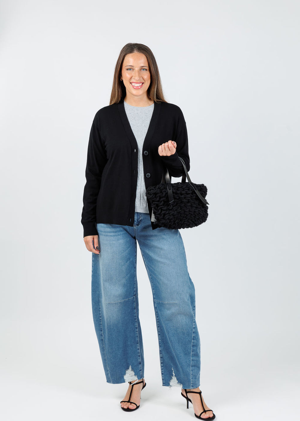 Elliott Lauren Side Vent Cardigan in Black available at Barbara Katz