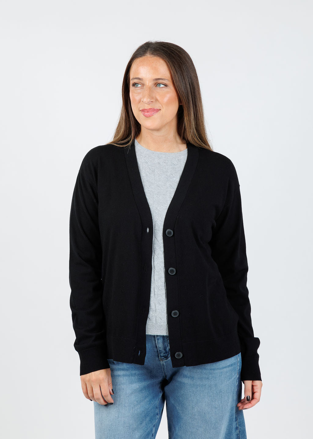 Elliott Lauren Side Vent Cardigan in Black available at Barbara Katz