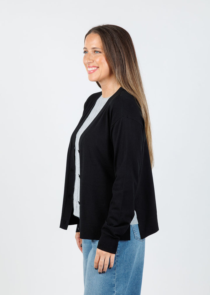 Elliott Lauren Side Vent Cardigan in Black available at Barbara Katz