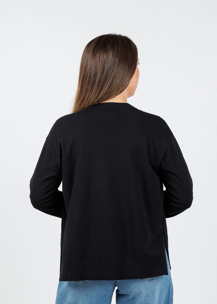 Elliott Lauren Side Vent Cardigan in Black available at Barbara Katz