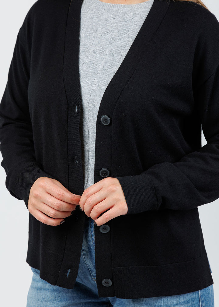Elliott Lauren Side Vent Cardigan in Black available at Barbara Katz