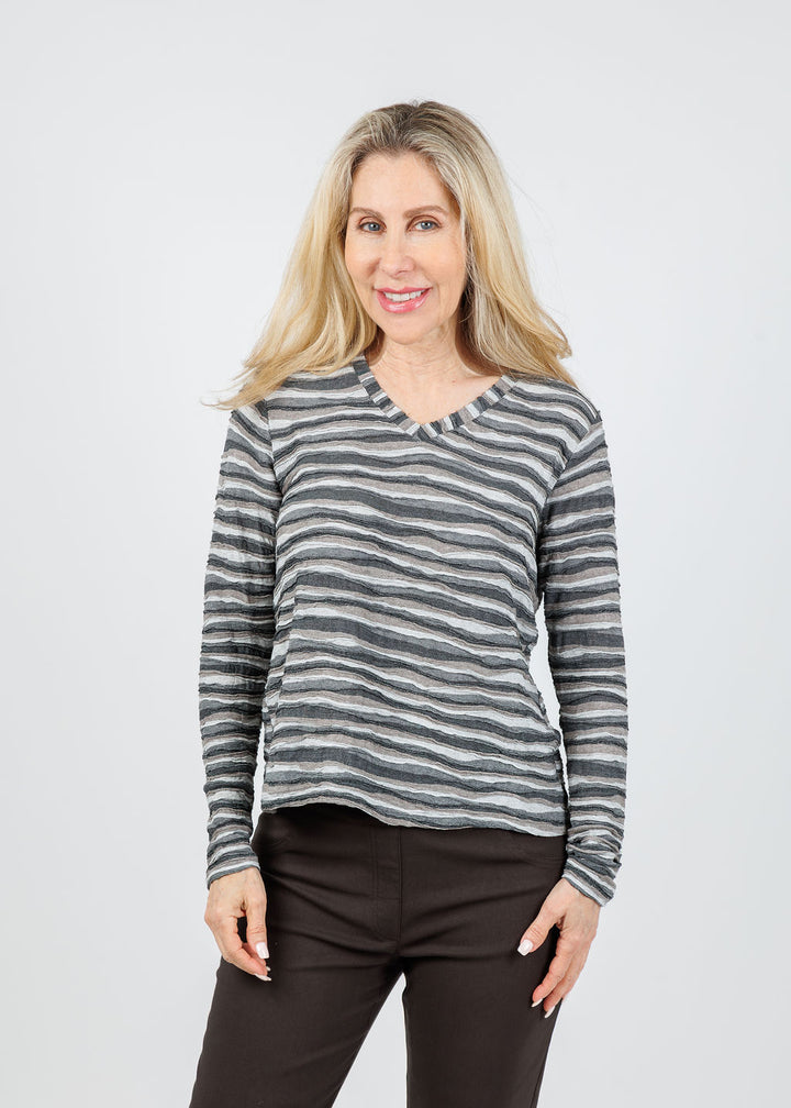 Elliott Lauren Silver Lining V Neck Top in Grey available at Barbara Katz