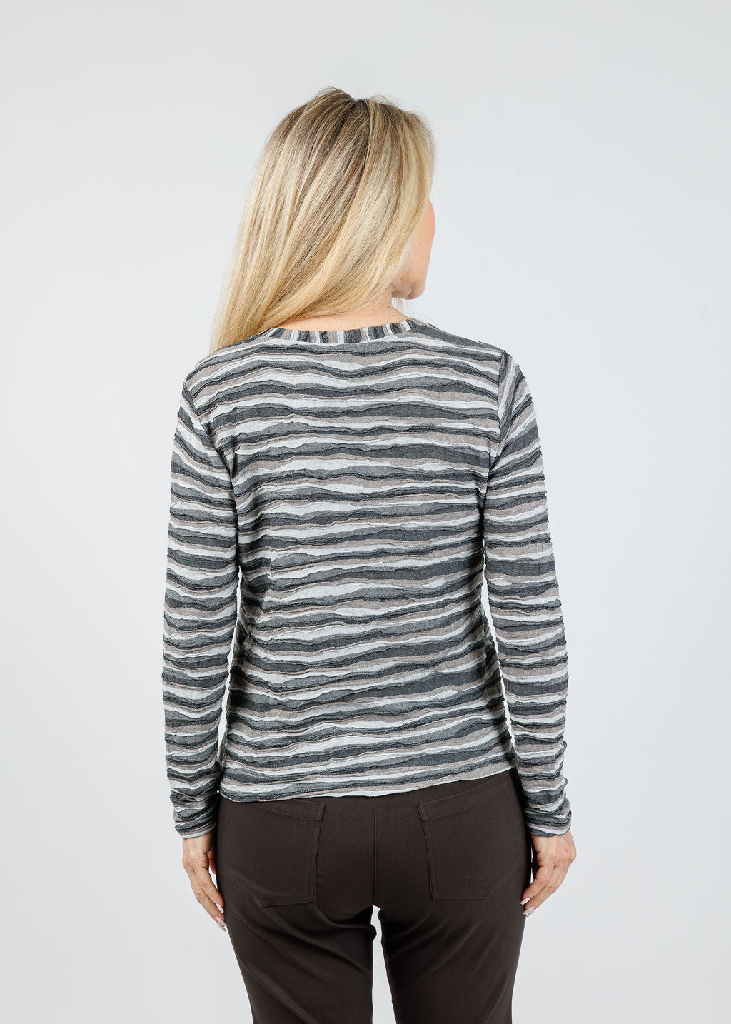 Elliott Lauren Silver Lining V Neck Top in Grey available at Barbara Katz