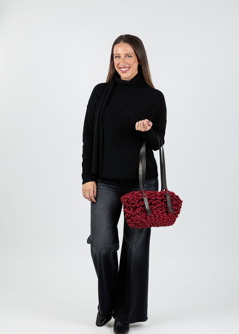 Elliott Lauren Wrap Scarf Sweater in Black available at Barbara Katz