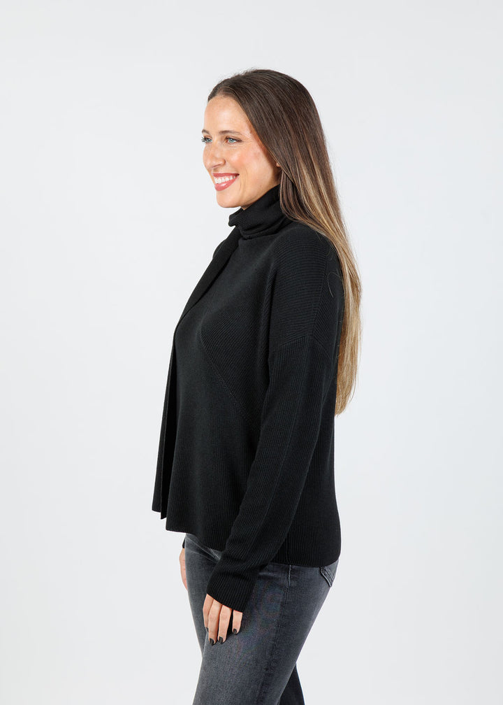 Elliott Lauren Wrap Scarf Sweater in Black available at Barbara Katz