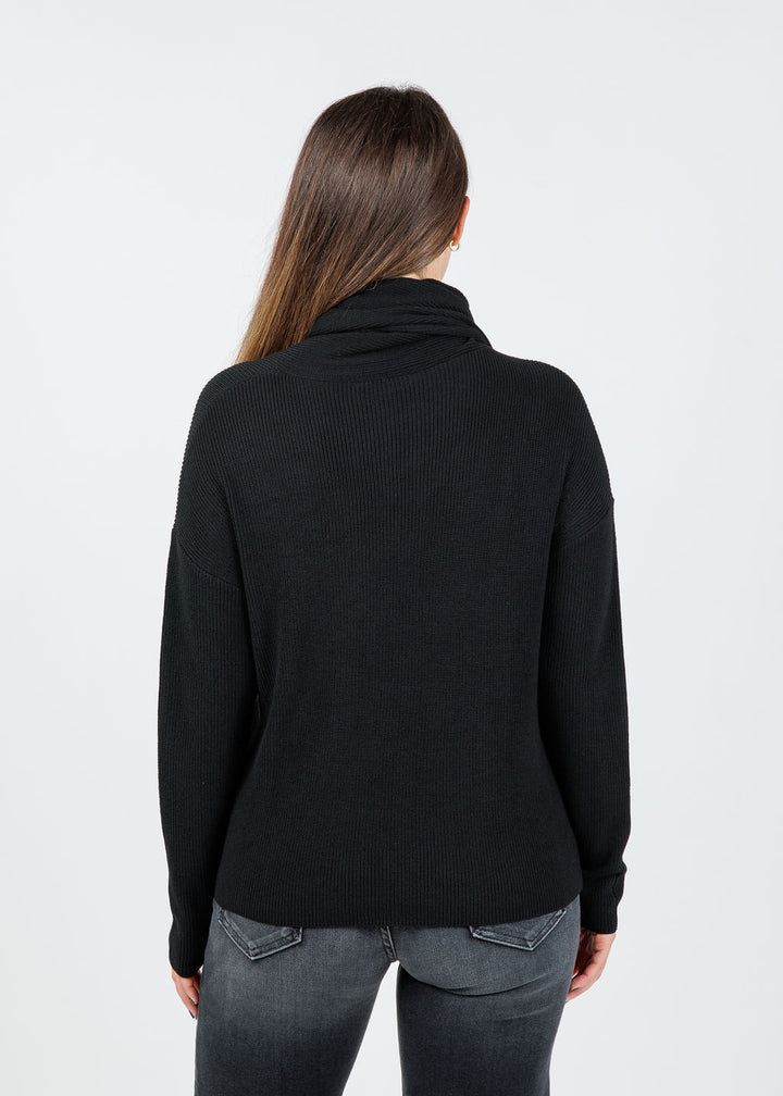 Elliott Lauren Wrap Scarf Sweater in Black available at Barbara Katz