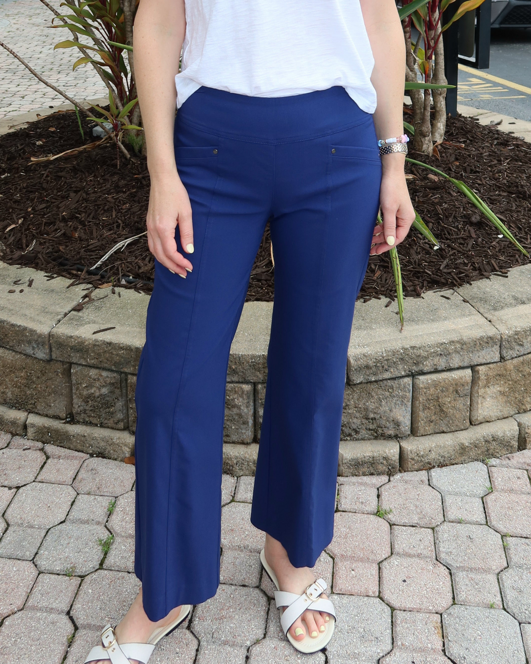 Elliott Lauren 27" Control Stretch Grommet Wide Leg Pants in French Navy available at Barbara Katz