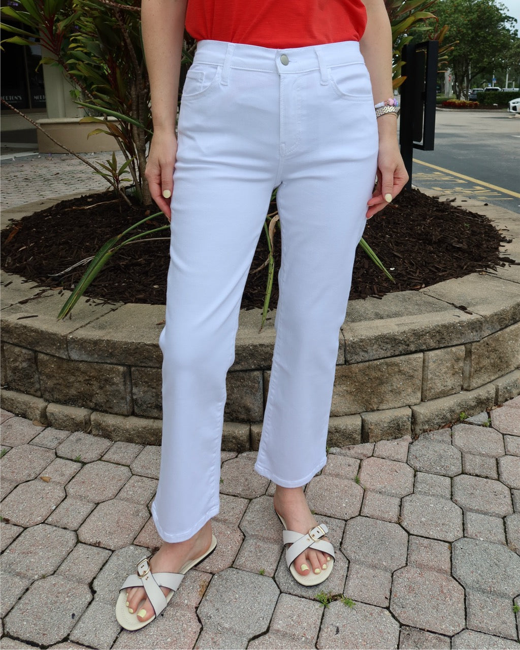 Elliott Lauren Baby Boot Crop Denim in White available at Barbara Katz