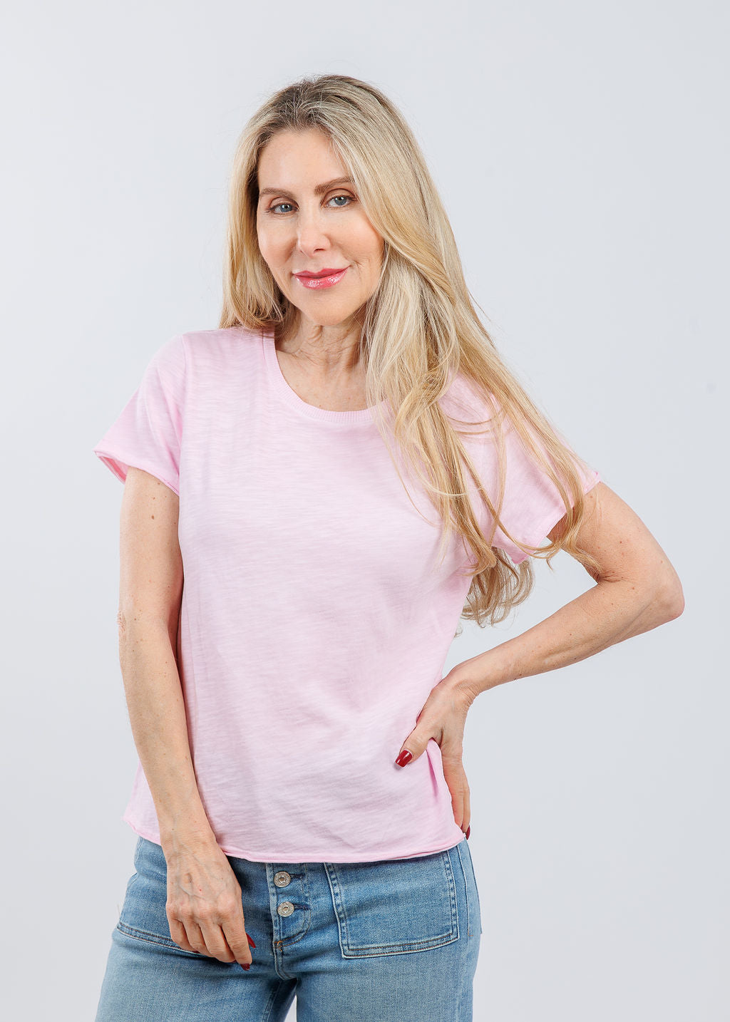 Elliott Lauren Drew Crew Boxy Tee in Petal Pink available at Barbara Katz