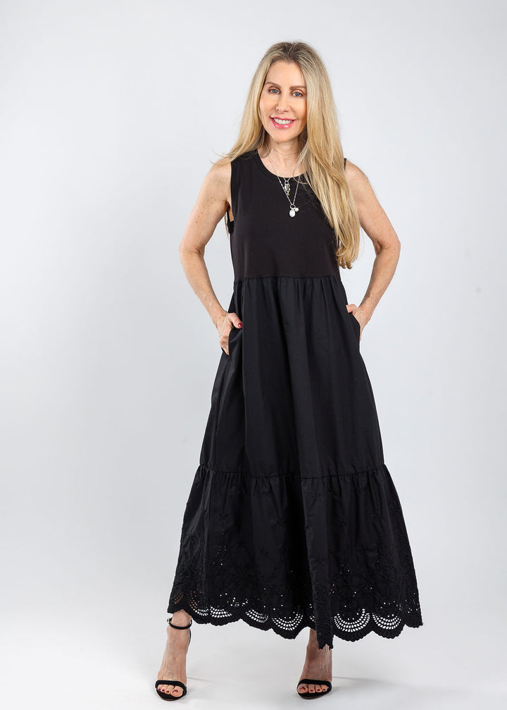 Elliott Lauren White Eyelet Dress in Black available at Barbara Katz
