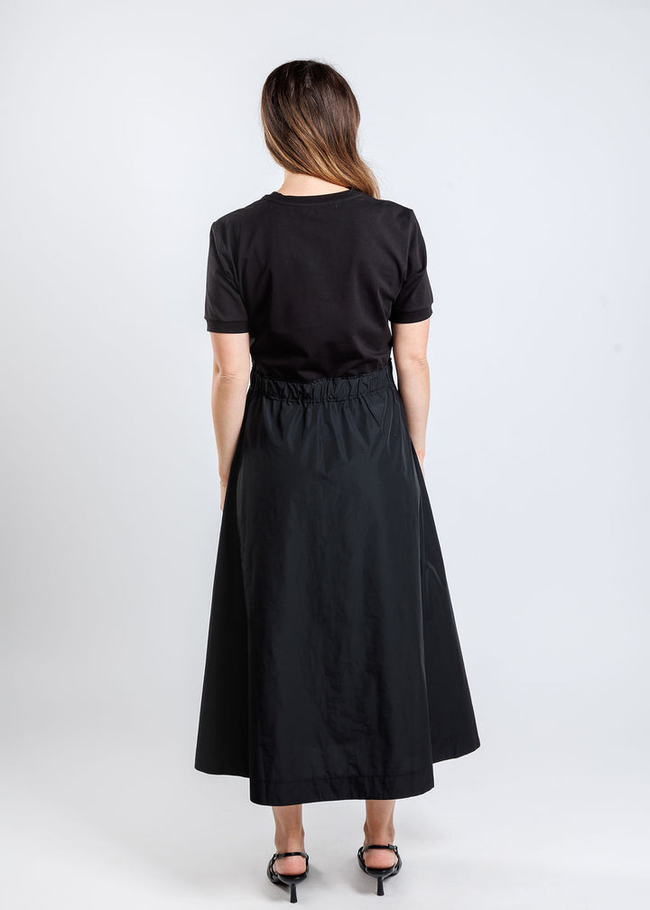 Elliott Lauren Mixed Media Dress With Drawstring in Black available at Barbara Katz