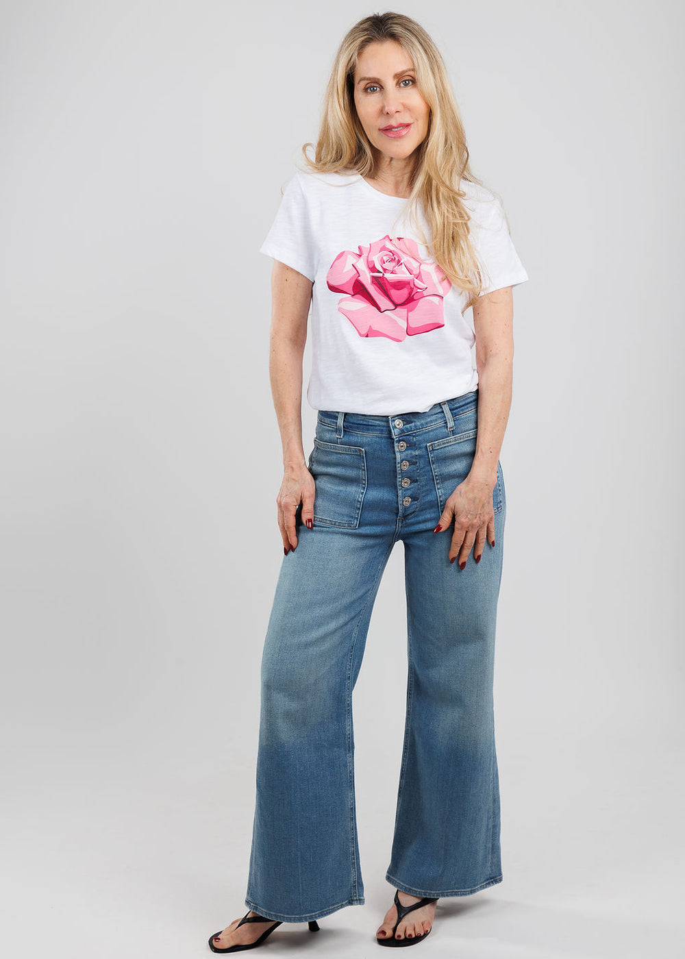 Elliott Lauren Rambling Rose Graphic Tee in Pink paired with Citizens of Humanity Lyra Patch Pocket Jeans in Splendor available at Barbara Katz