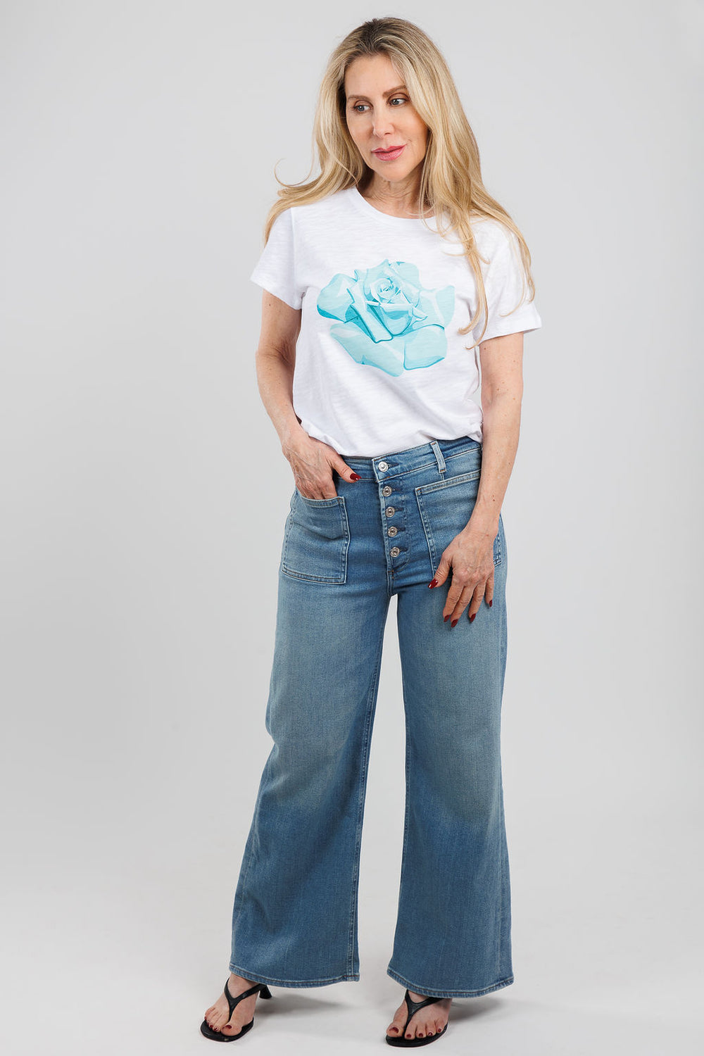 Elliott Lauren Rambling Rose Graphic Tee in Sea Glass paired with Citizens of Humanity Lyra Patch Pocket Jeans in Splendor available at Barbara Katz