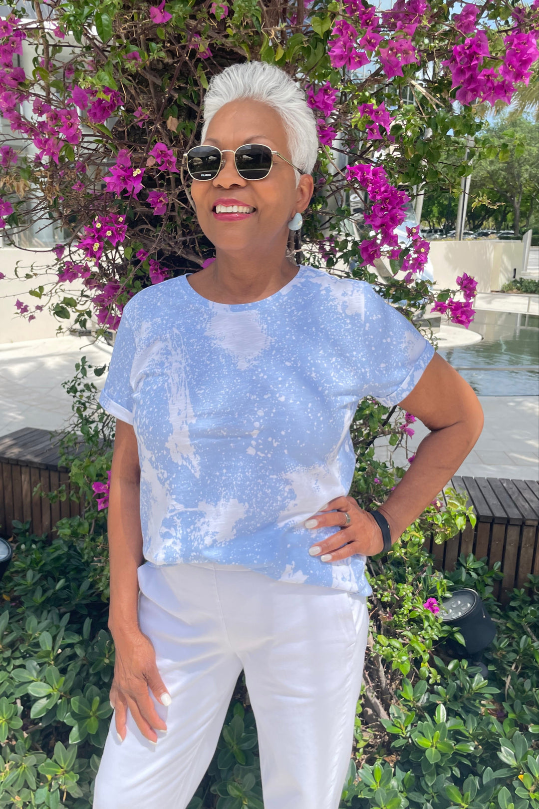 Elliott Lauren Tide Pool Tee With Printed Bleached Effect in Whisper Blue available at Barbara Katz