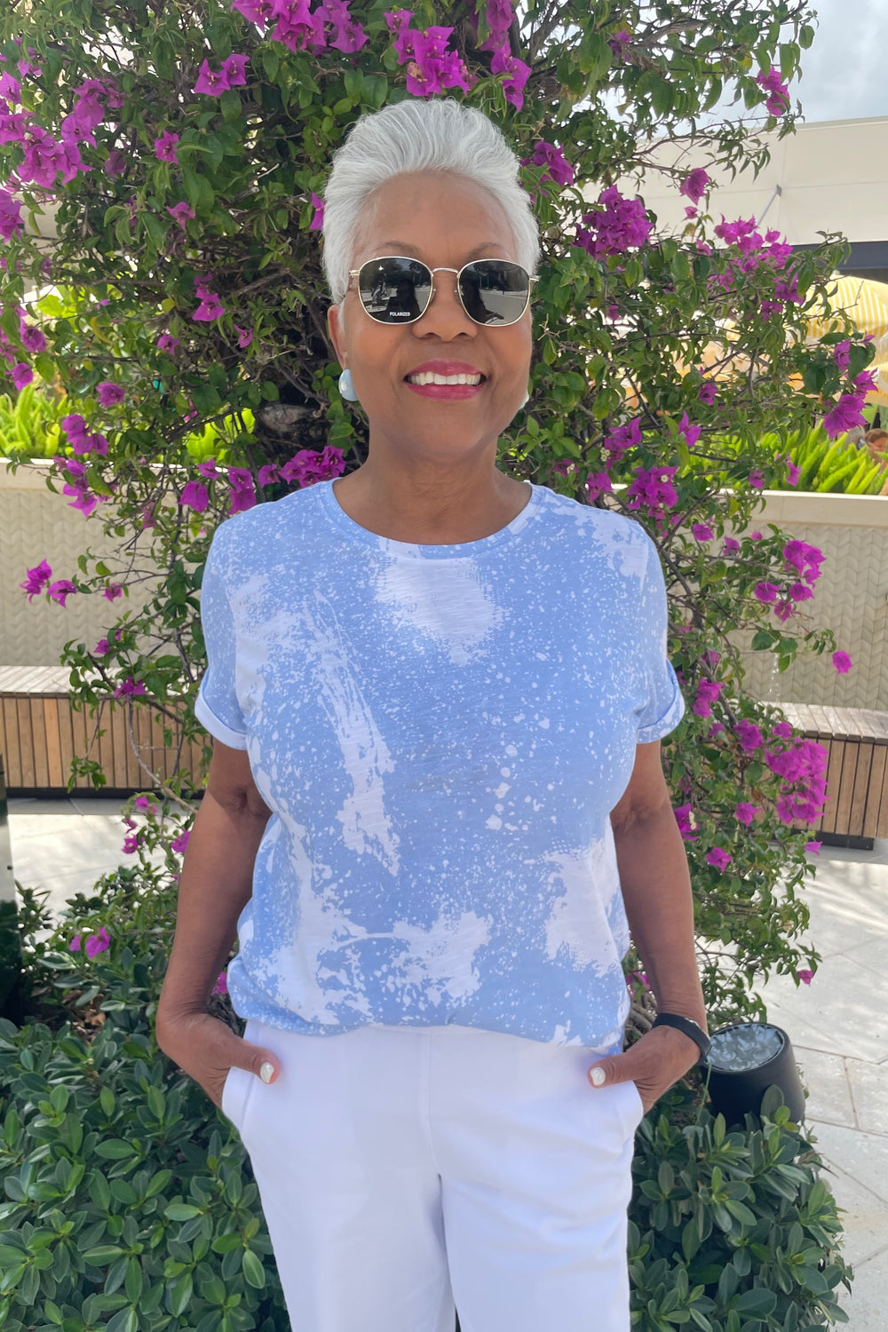 Elliott Lauren Tide Pool Tee With Printed Bleached Effect in Whisper Blue available at Barbara Katz