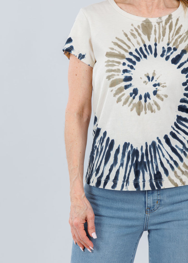 Elliott Lauren Whirlpool Scoop Tie Dye Tee in Navy available at Barbara Katz
