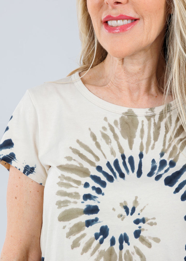 Elliott Lauren Whirlpool Scoop Tie Dye Tee in Navy available at Barbara Katz