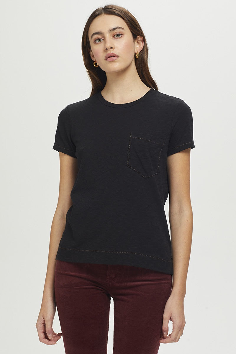 Embroidered Pocket Tee - Black/Butternut