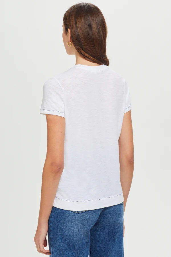 Embroidered Pocket Tee - White/Navy Peony