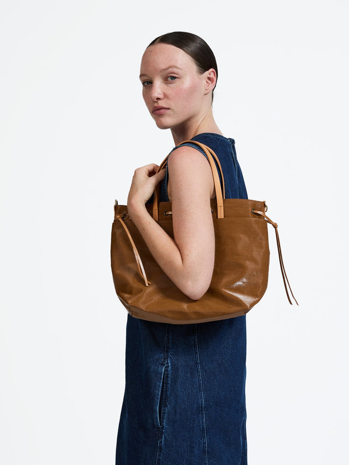 Jack Gomme Emy Linen Tote Bag in Havana available at Barbara Katz