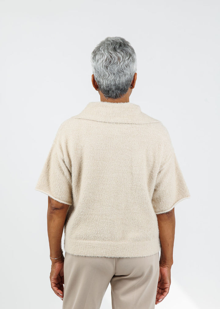 Esme Short Sleeve Half Zip Top in Taupe Mix available at Barbara Katz