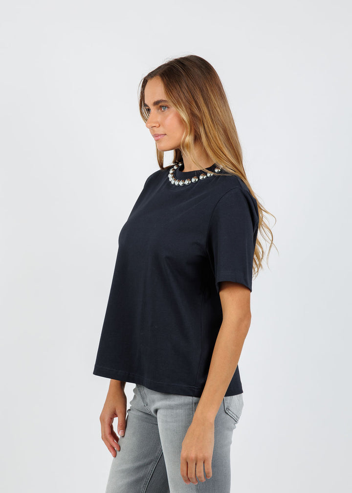 Essentiel Antwerp Intenso Silver Balls T-shirt in Navy available at Barbara Katz
