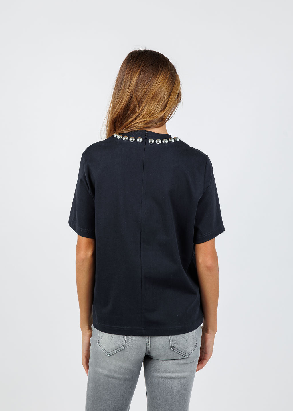 Essentiel Antwerp Intenso Silver Balls T-shirt in Navy available at Barbara Katz