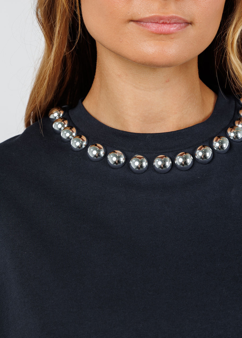 Essentiel Antwerp Intenso Silver Balls T-shirt in Navy available at Barbara Katz