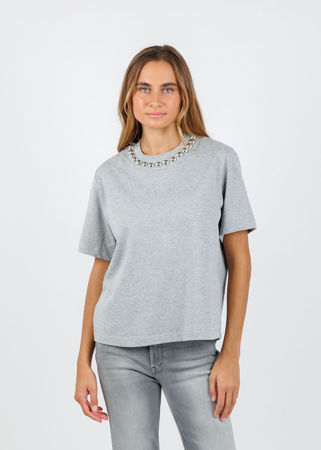 Essentiel Antwerp Intenso Silver Balls T-shirt in Shadow available at Barbara Katz