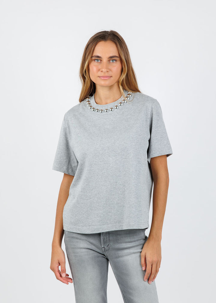 Essentiel Antwerp Intenso Silver Balls T-shirt in Shadow available at Barbara Katz