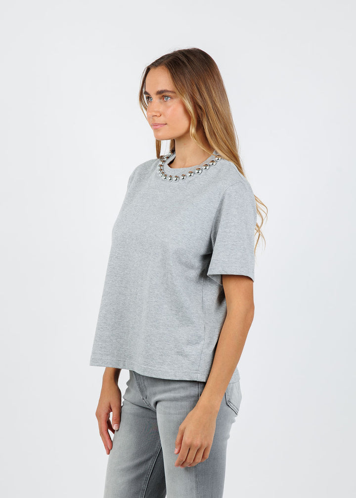 Essentiel Antwerp Intenso Silver Balls T-shirt in Shadow available at Barbara Katz