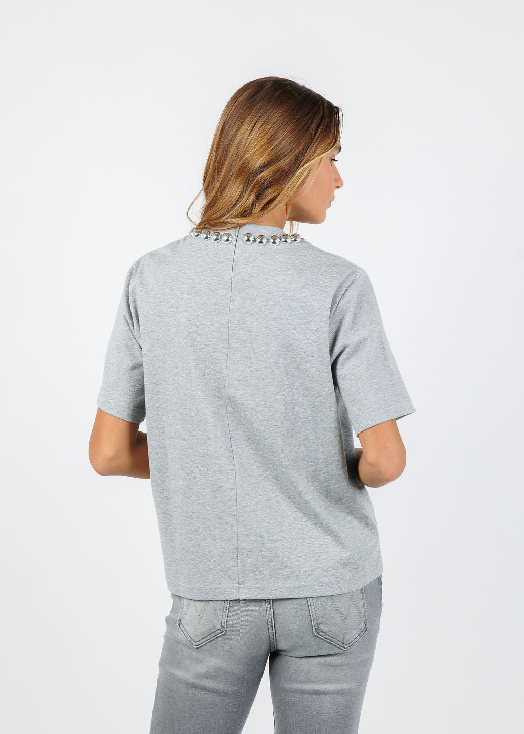 Essentiel Antwerp Intenso Silver Balls T-shirt in Shadow available at Barbara Katz