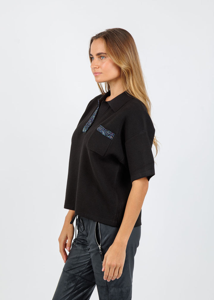 Essentiel Antwerp Internationnal Knitted Polo in Black available at Barbara Katz