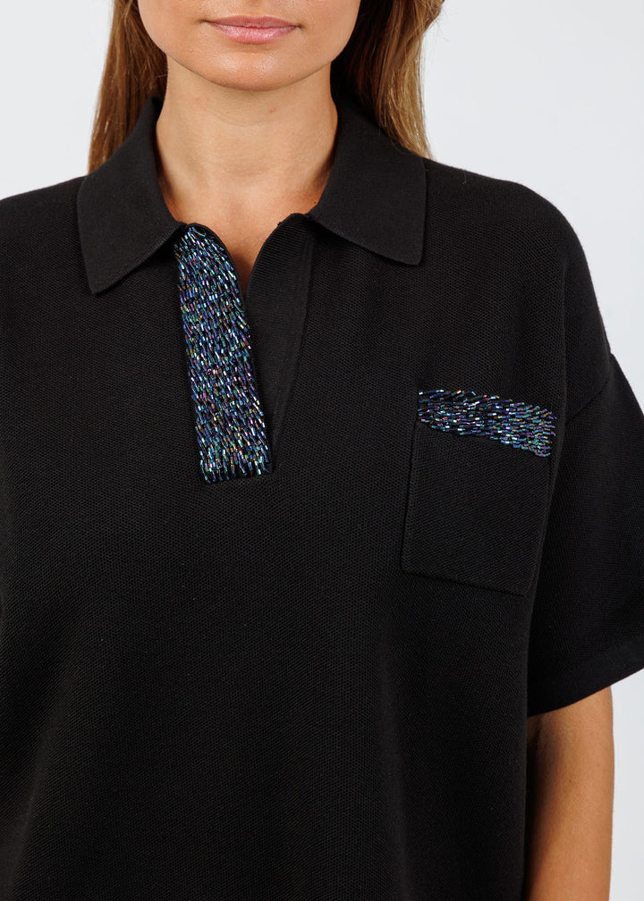 Essentiel Antwerp Internationnal Knitted Polo in Black available at Barbara Katz