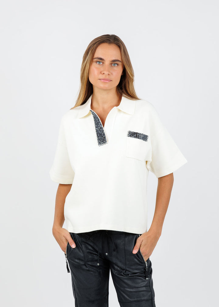 Essentiel Antwerp Internationnal Knitted Polo in Off White available at Barbara Katz