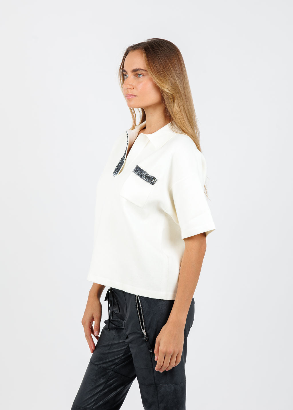 Essentiel Antwerp Internationnal Knitted Polo in Off White available at Barbara Katz