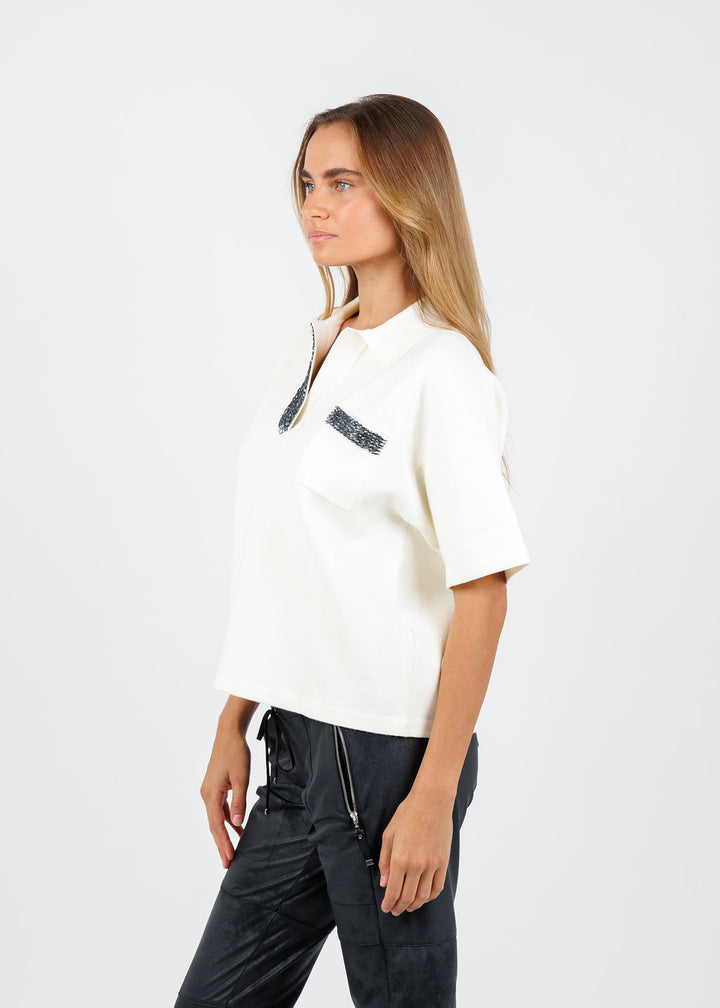 Essentiel Antwerp Internationnal Knitted Polo in Off White available at Barbara Katz