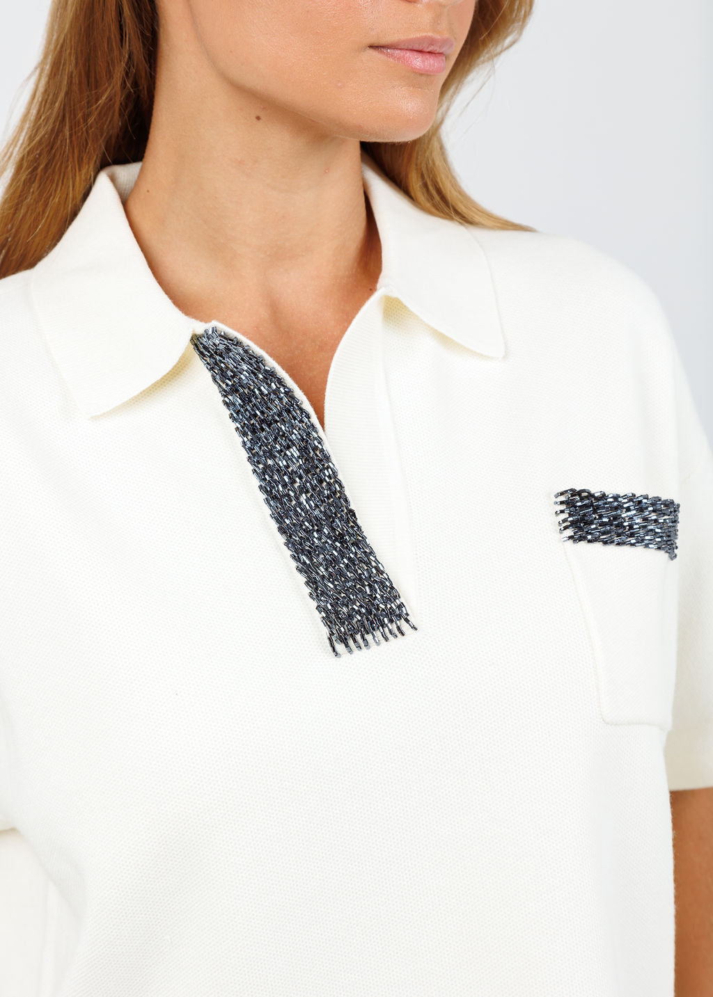 Essentiel Antwerp Internationnal Knitted Polo in Off White available at Barbara Katz