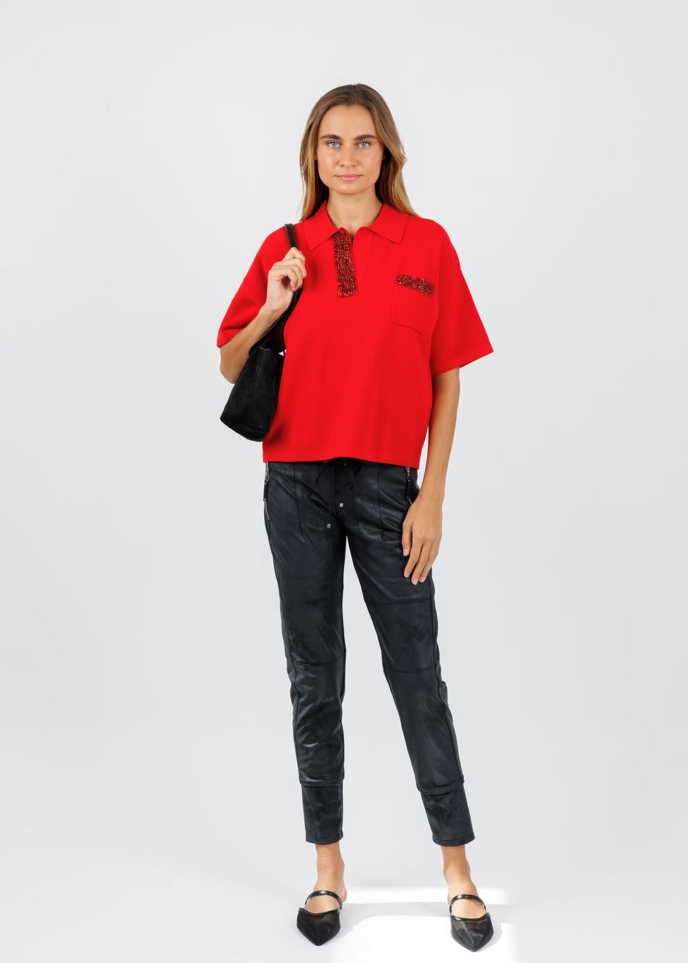 Essentiel Antwerp Internationnal Knitted Polo in Santa Claus available at Barbara Katz