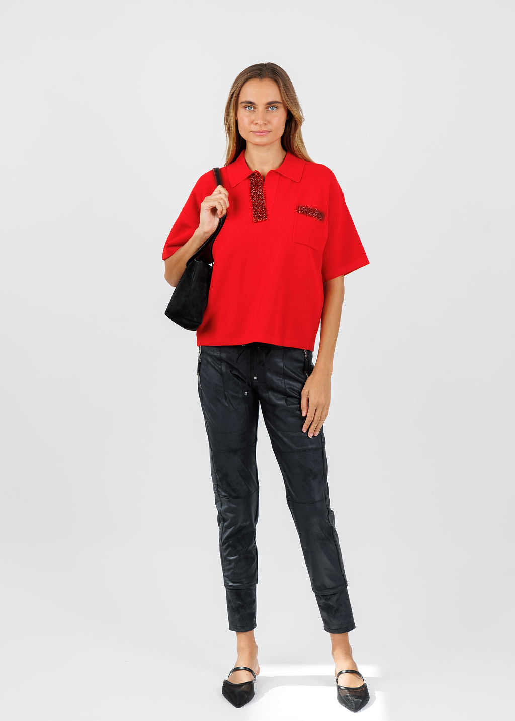 Essentiel Antwerp Internationnal Knitted Polo in Santa Claus available at Barbara Katz