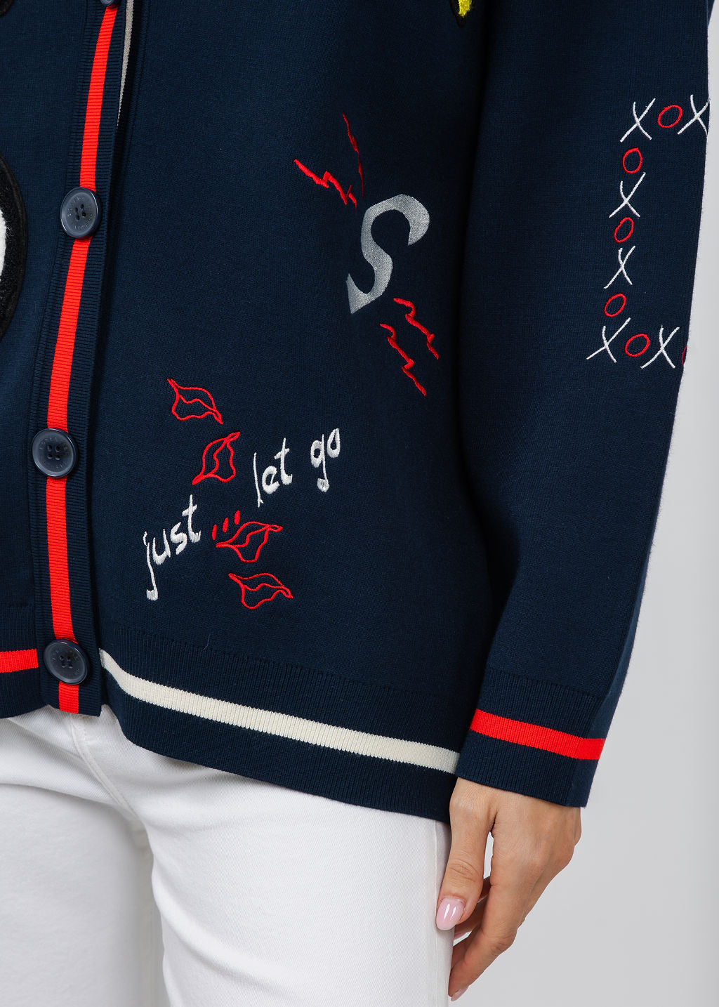 Essentiel Antwerp Jaseball Snoopy Cardigan in Navy available at Barbara Katz