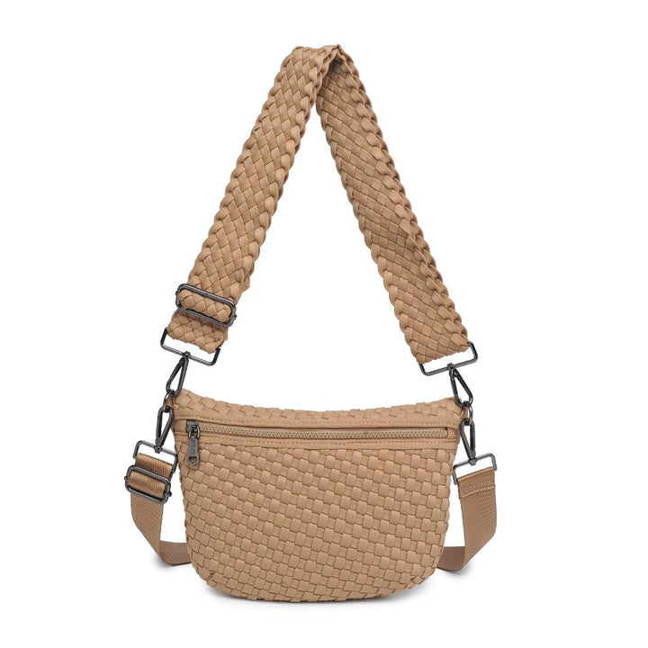 Sol and Selene Ethereal Woven Neoprene Bag in Nude available at Barbara Katz